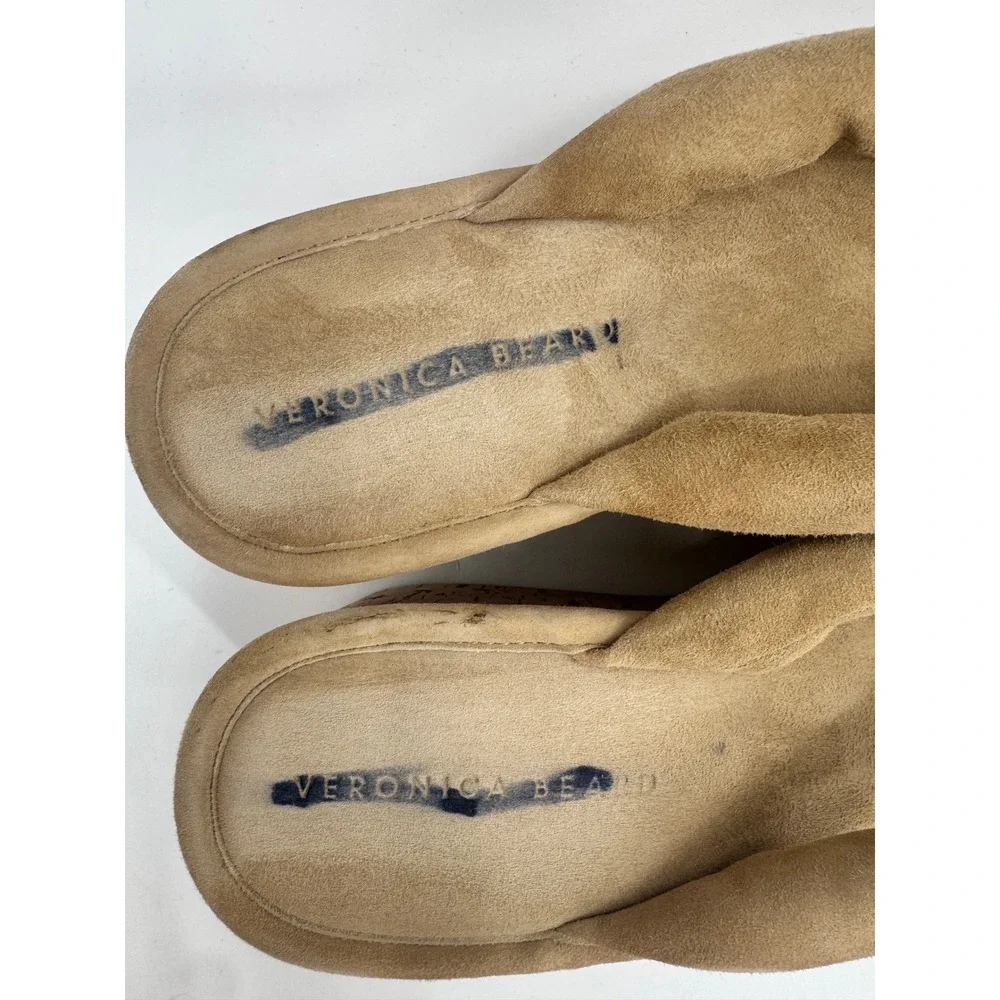 Veronica Beard Platform Sandal Women 9.5 Tan Cork Wedge Suede Thong
